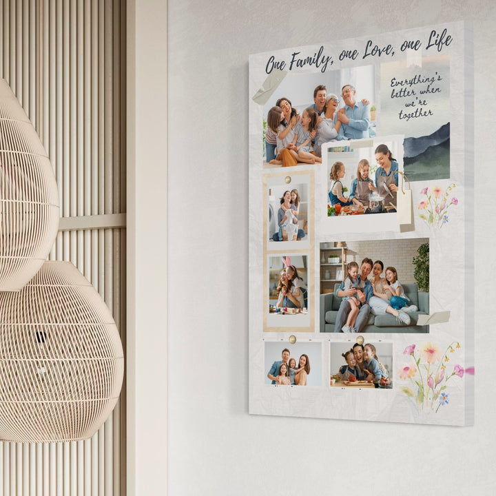 Tablou Canvas Personalizat cu 7 Poze Pentru Familie " One Family, one Love, one Life", PS109
