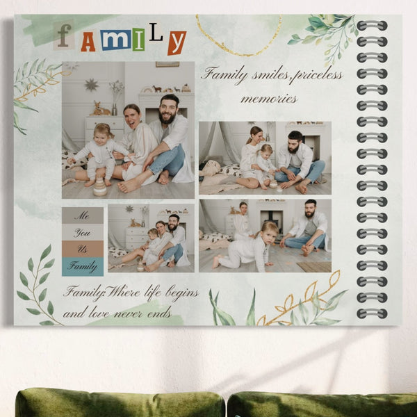Personalisiertes Leinwandbild mit 4 Familienbildern "Ich, Du, Wir, Familie", PS111