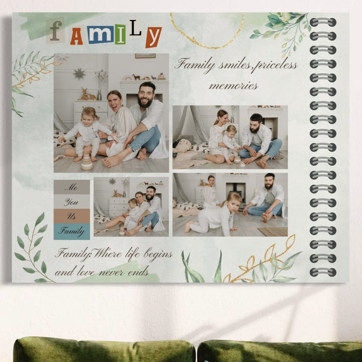 Personalisiertes Leinwandbild mit 4 Familienbildern "Ich, Du, Wir, Familie", PS111