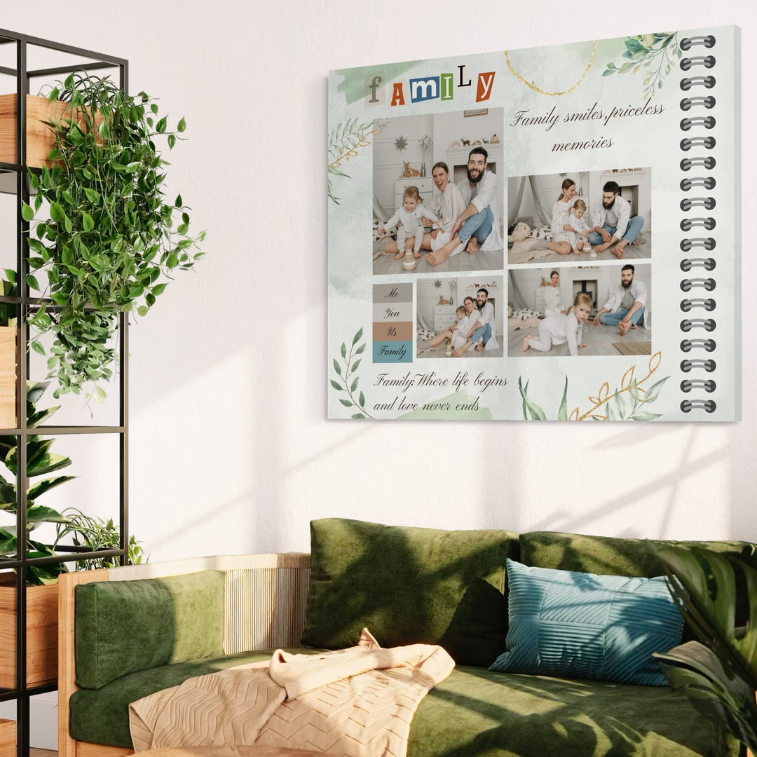 Personalisiertes Leinwandbild mit 4 Familienbildern "Ich, Du, Wir, Familie", PS111