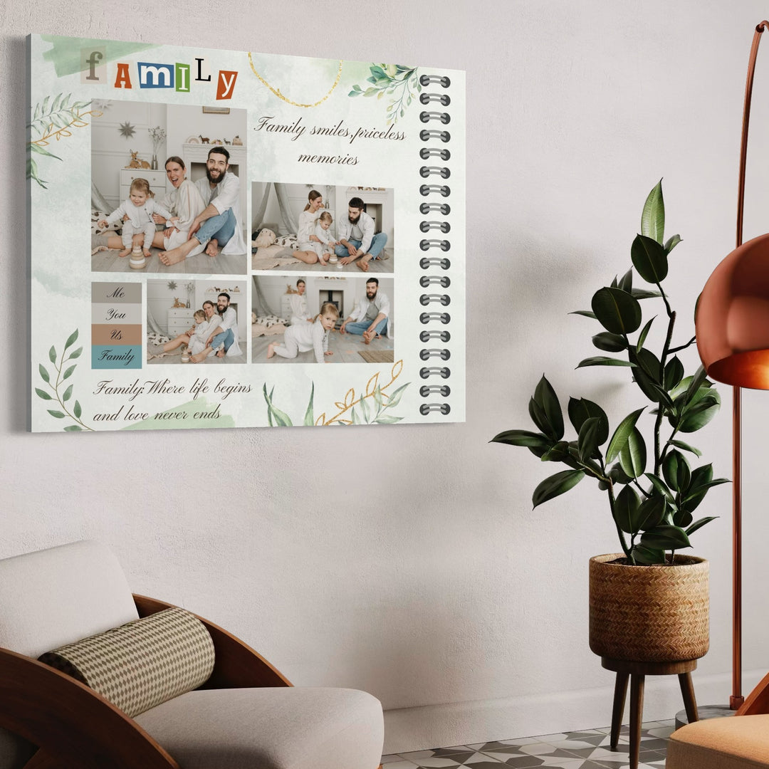 Personalisiertes Leinwandbild mit 4 Familienbildern "Ich, Du, Wir, Familie", PS111