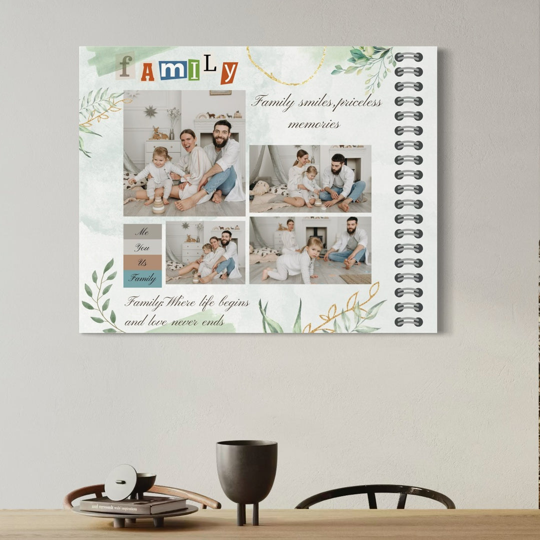 Personalisiertes Leinwandbild mit 4 Familienbildern "Ich, Du, Wir, Familie", PS111