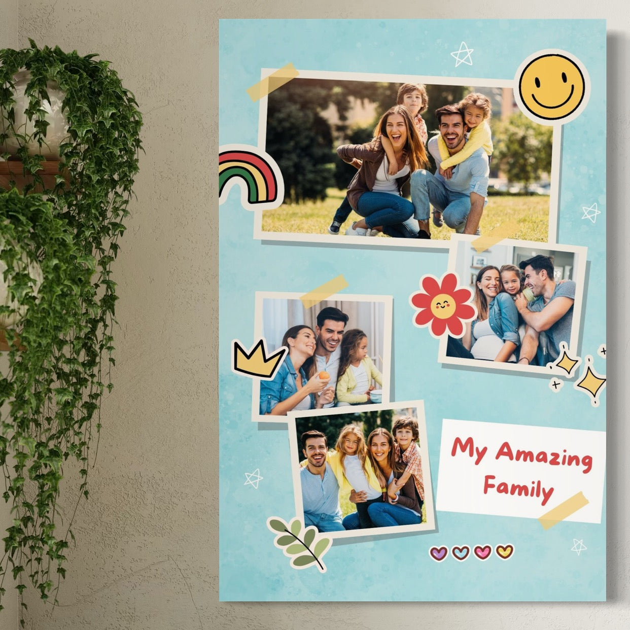 Tablou Canvas Personalizat cu 4 Poze Pentru Familie 