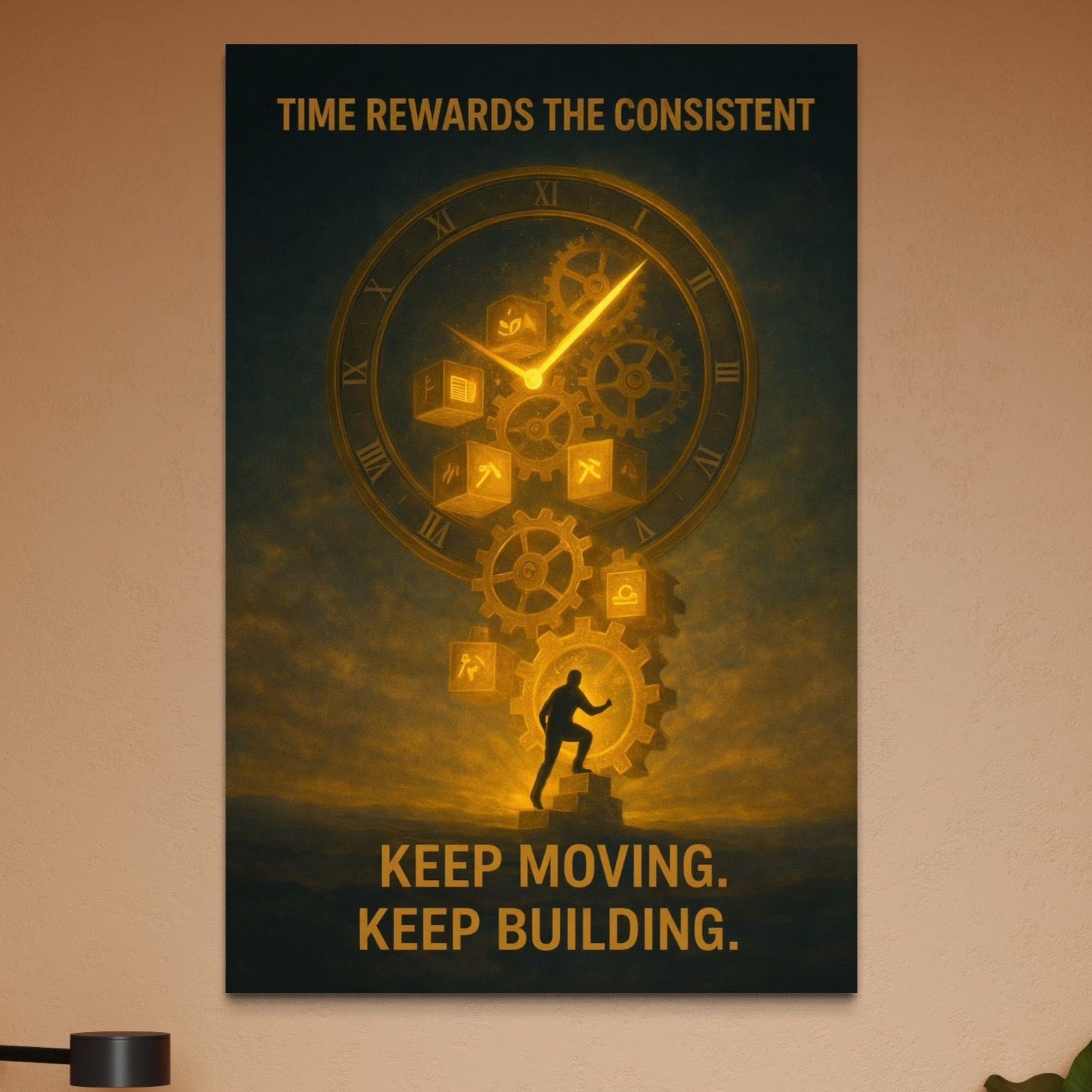 Tablou Canvas Premium, LuxCanva® Q1031, Rabdare si Actiune, Timp, Progres, Efort, Ambitie, Evolutie, Munca, Strategie, Birou, Dormitor