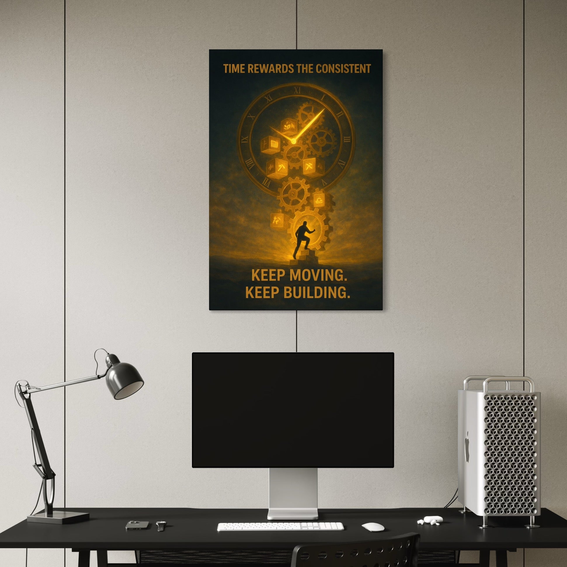 Tablou Canvas Premium, LuxCanva® Q1031, Rabdare si Actiune, Timp, Progres, Efort, Ambitie, Evolutie, Munca, Strategie, Birou, Dormitor