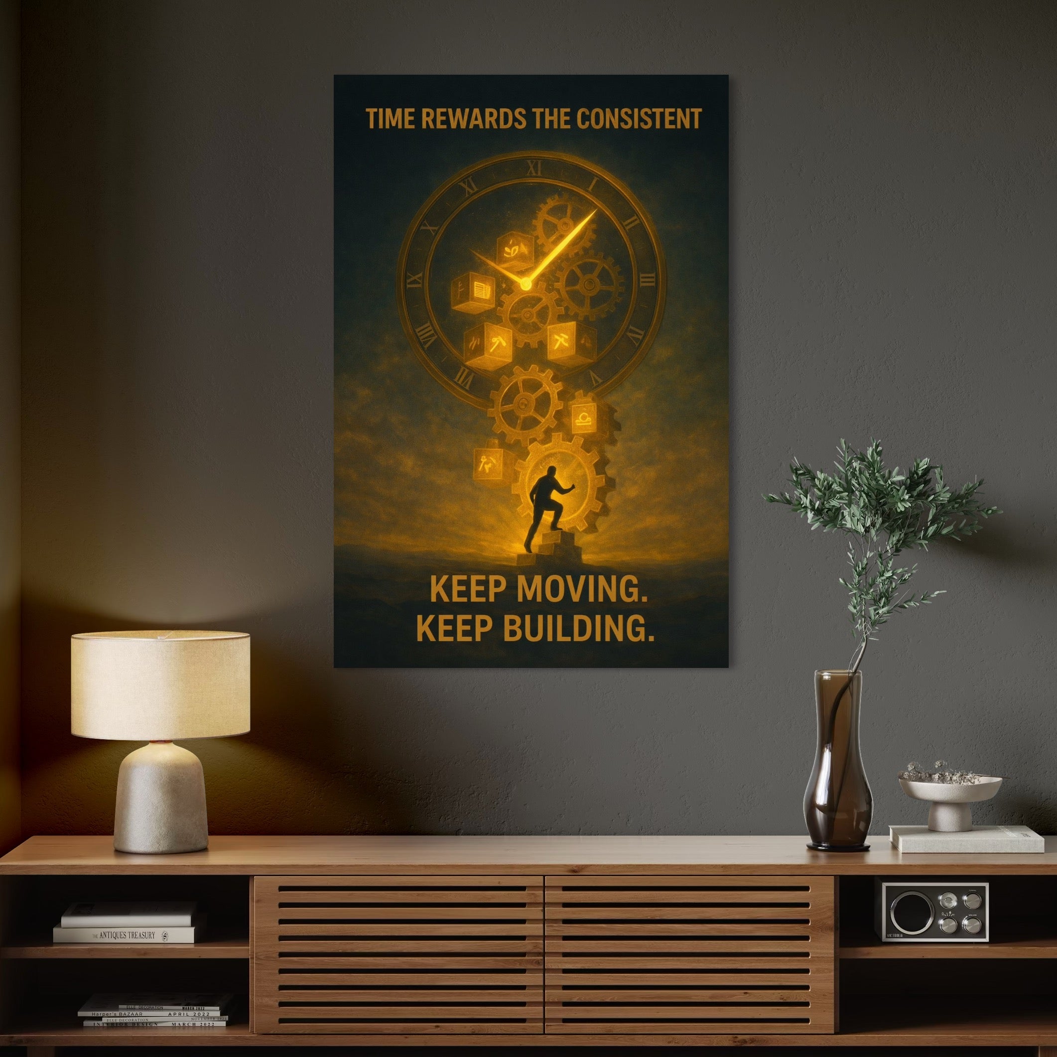 Tablou Canvas Premium, LuxCanva® Q1031, Rabdare si Actiune, Timp, Progres, Efort, Ambitie, Evolutie, Munca, Strategie, Birou, Dormitor