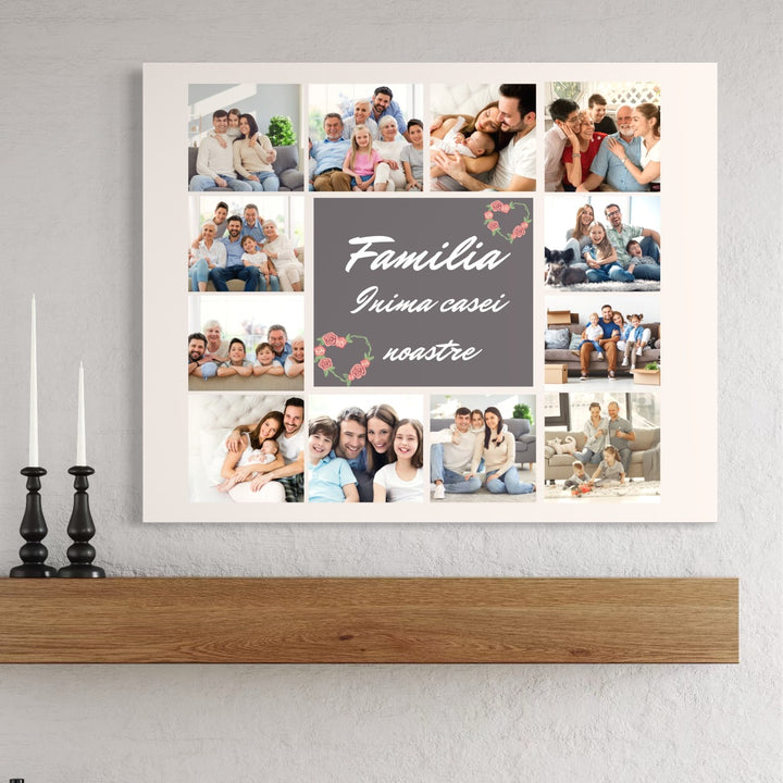 Personalisierte Leinwandbilder mit 12 Familienbildern " Familie, Herzstück unseres Hauses", PS117