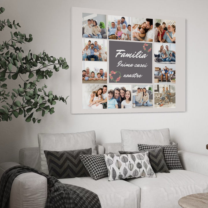 Personalisierte Leinwandbilder mit 12 Familienbildern " Familie, Herzstück unseres Hauses", PS117
