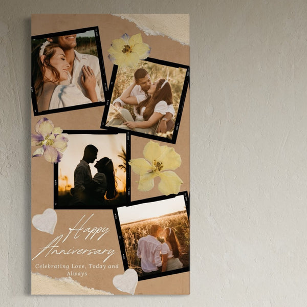 Personalisierte Leinwandbilder mit 4 Fotos für Jubiläen " Happy Anniversary", PS120
