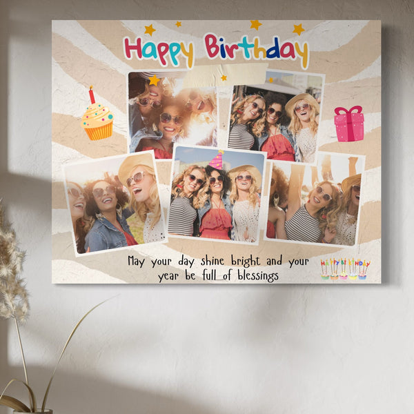 Personalisierte Leinwand Leinwand Wandbilder mit 5 Fotos für Geburtstage " Happy Birthday", PS122
