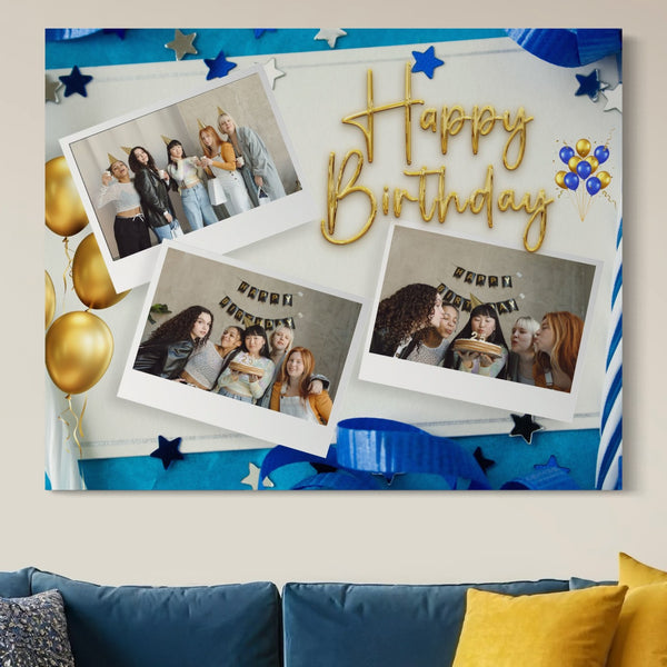 Personalisierte Leinwand Leinwand Wandbilder mit 3 Bilder für Geburtstage " Happy Birthday", PS123