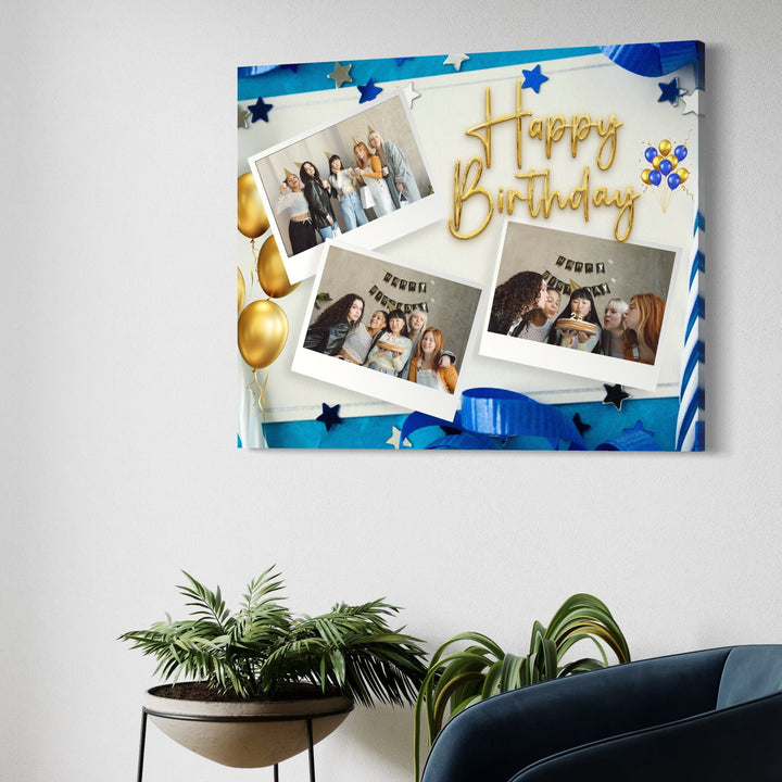 Tablou Canvas Personalizat cu 3 Poze Pentru Aniversari " Happy Birthday", PS123