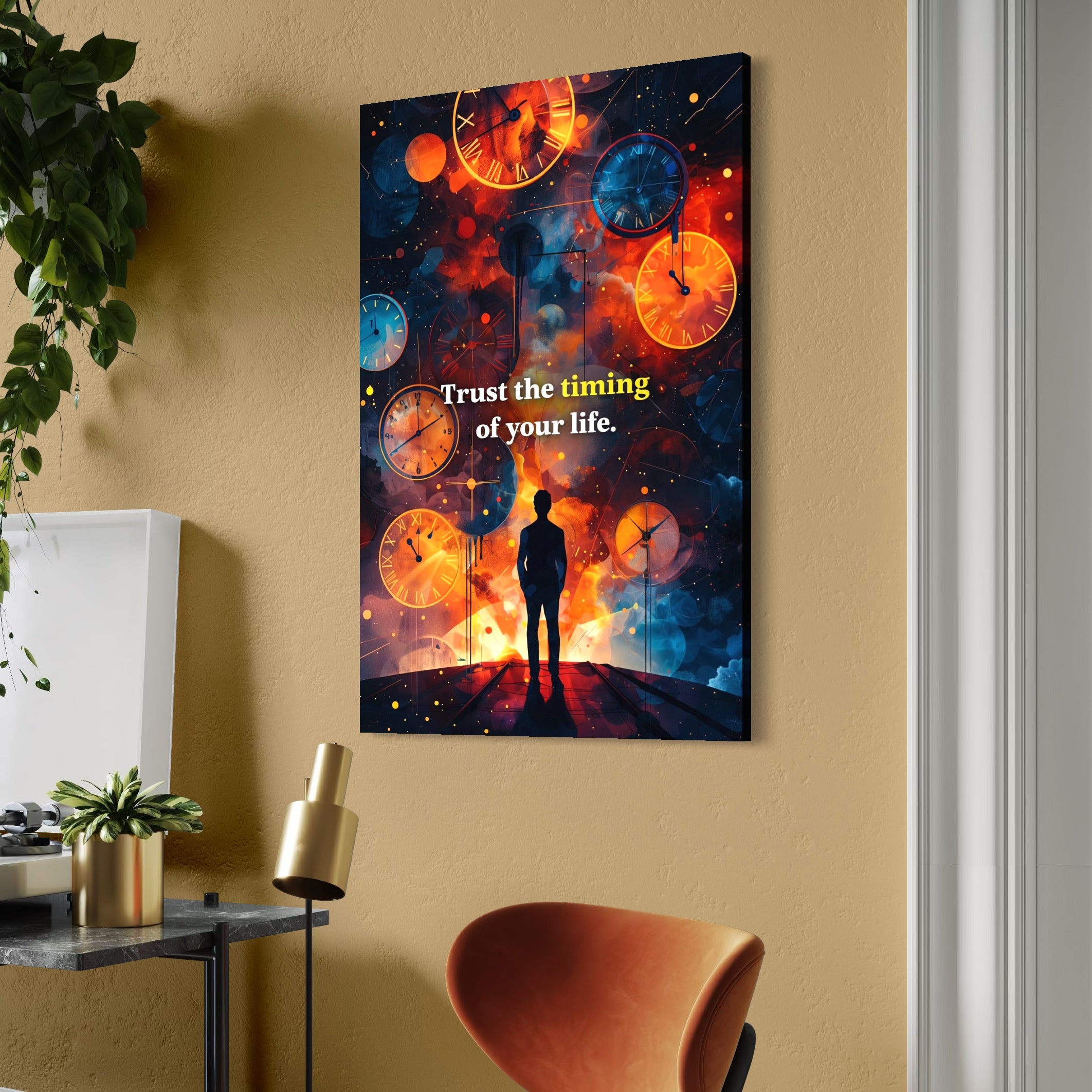 Tablou Canvas Premium, LuxCanva® Q1038, La Timpul Potrivit, Ceas, Timp, Meditatie, Drum, Ganduri, Viata, Claritate, Destin, Birou, Dormitor