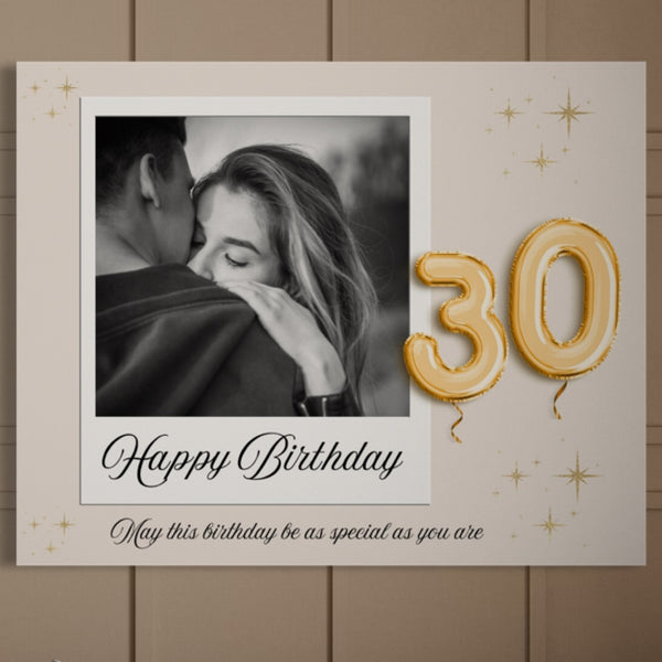 Personalisierte Leinwand Wandkunst mit 1 Foto für Geburtstage " Happy Birthday 30", PS126