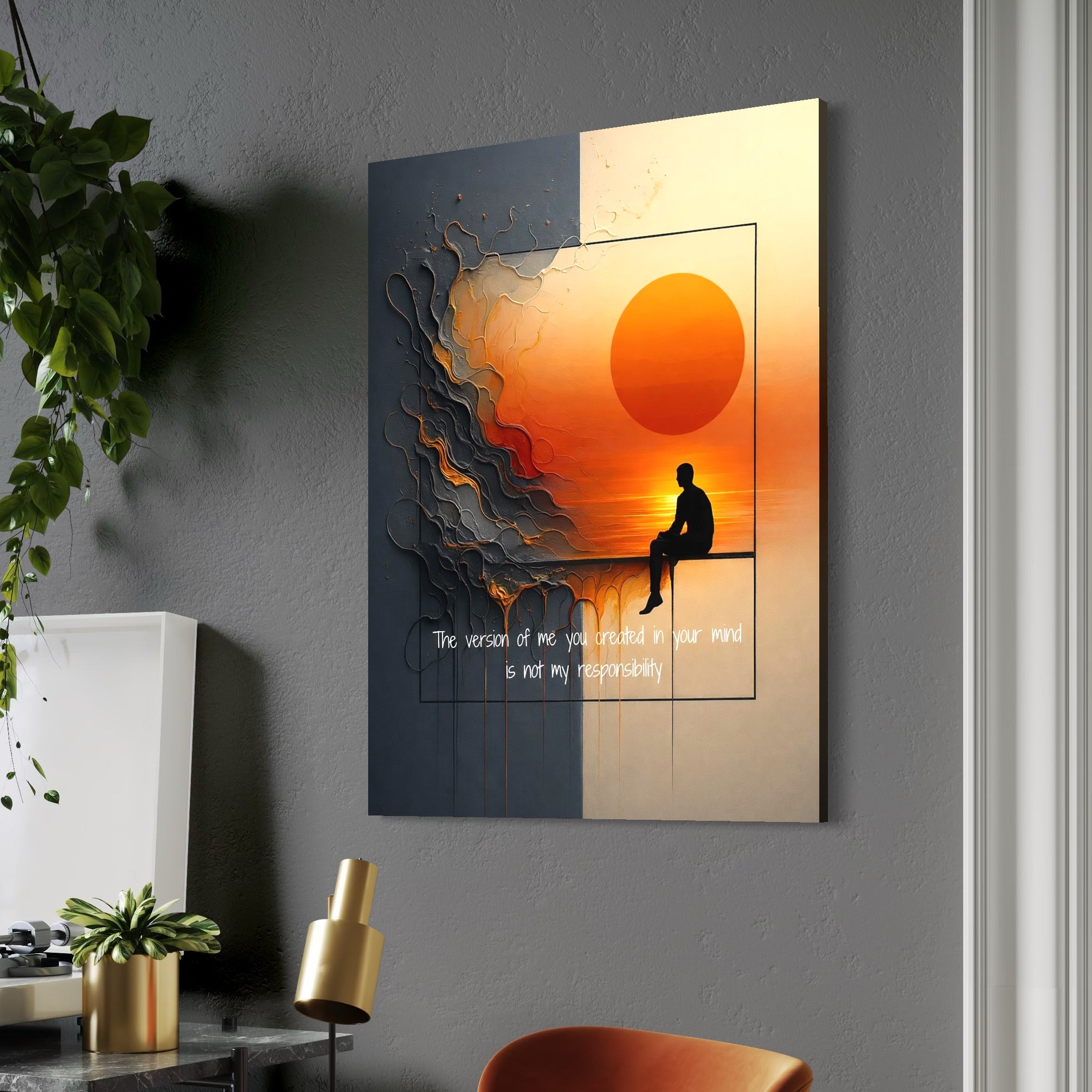 Leinwand Premium Canvas Wandkunst, LuxCanva® Q1039, Sonnenuntergang, Sonne, Meditation, Abstrakt, Abstrakt, Identität, Reflexion, Klarheit, Gleichgewicht, Büro, Schlafzimmer