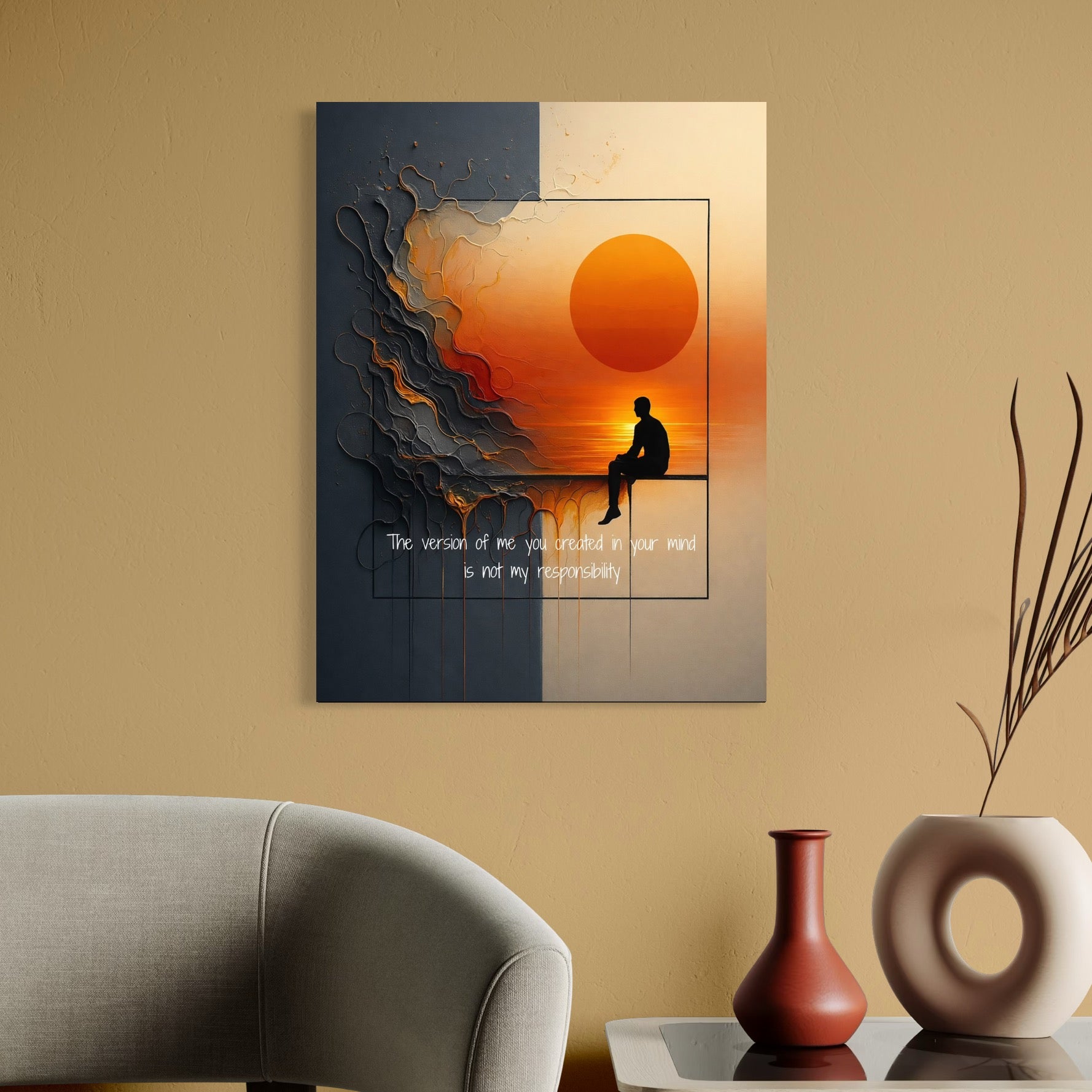 Leinwand Premium Canvas Wandkunst, LuxCanva® Q1039, Sonnenuntergang, Sonne, Meditation, Abstrakt, Abstrakt, Identität, Reflexion, Klarheit, Gleichgewicht, Büro, Schlafzimmer