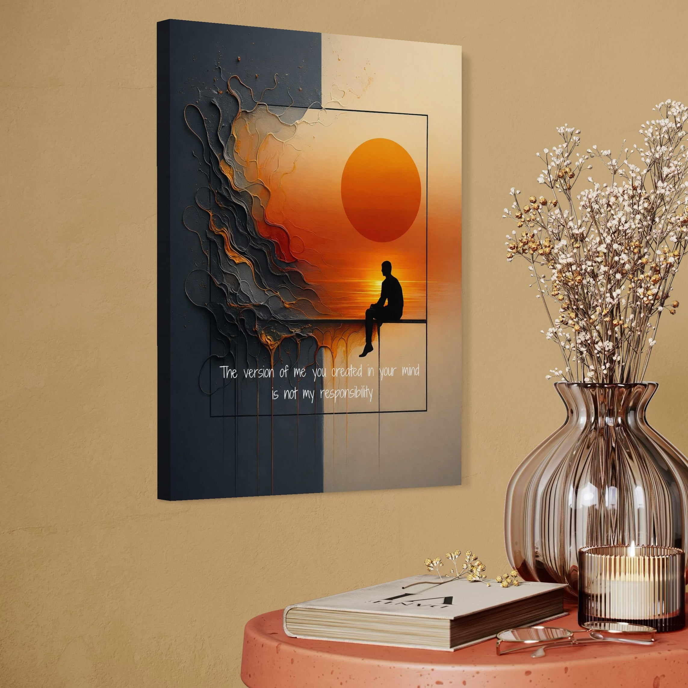 Leinwand Premium Canvas Wandkunst, LuxCanva® Q1039, Sonnenuntergang, Sonne, Meditation, Abstrakt, Abstrakt, Identität, Reflexion, Klarheit, Gleichgewicht, Büro, Schlafzimmer