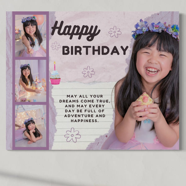 Personalisiertes Leinwandbild mit 4 Geburtstagsbildern " Happy Birthday", PS129