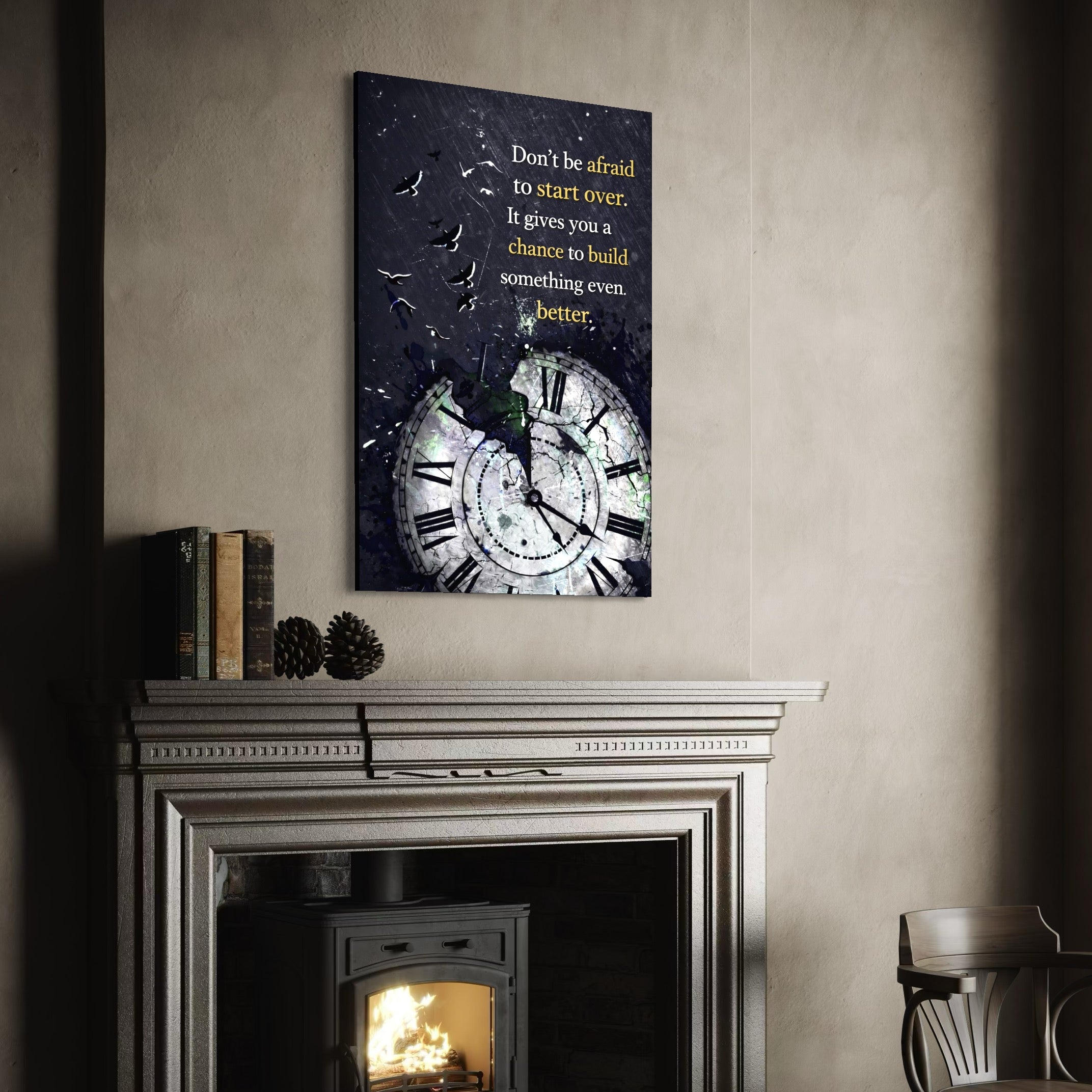 Leinwandbilder Premium, LuxCanva® Q1042, Die zweite Chance, Zeit, Uhr, Wiedergeburt, Wiedergeburt, Evolution, Transformation, Erfolg, Inspiration, Büro, Schlafzimmer