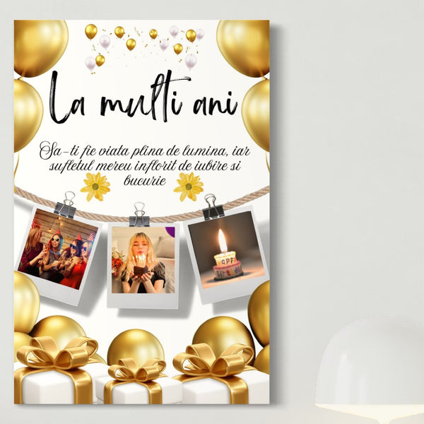 Personalisierte Leinwand Leinwand Wandbild mit 3 Bilder für Geburtstag "Happy Birthday", PS131