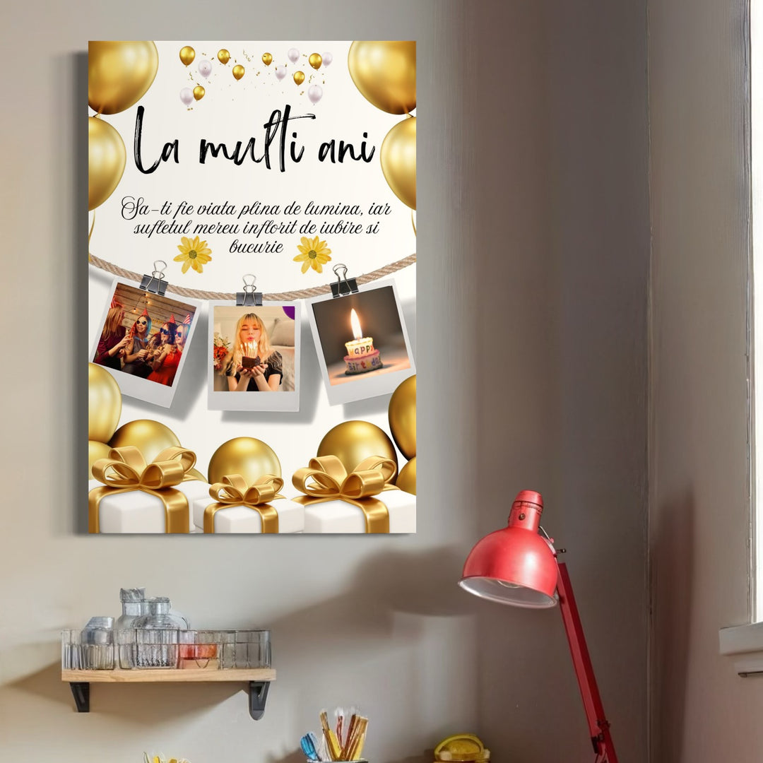 Personalisierte Leinwand Leinwand Wandbild mit 3 Bilder für Geburtstag "Happy Birthday", PS131