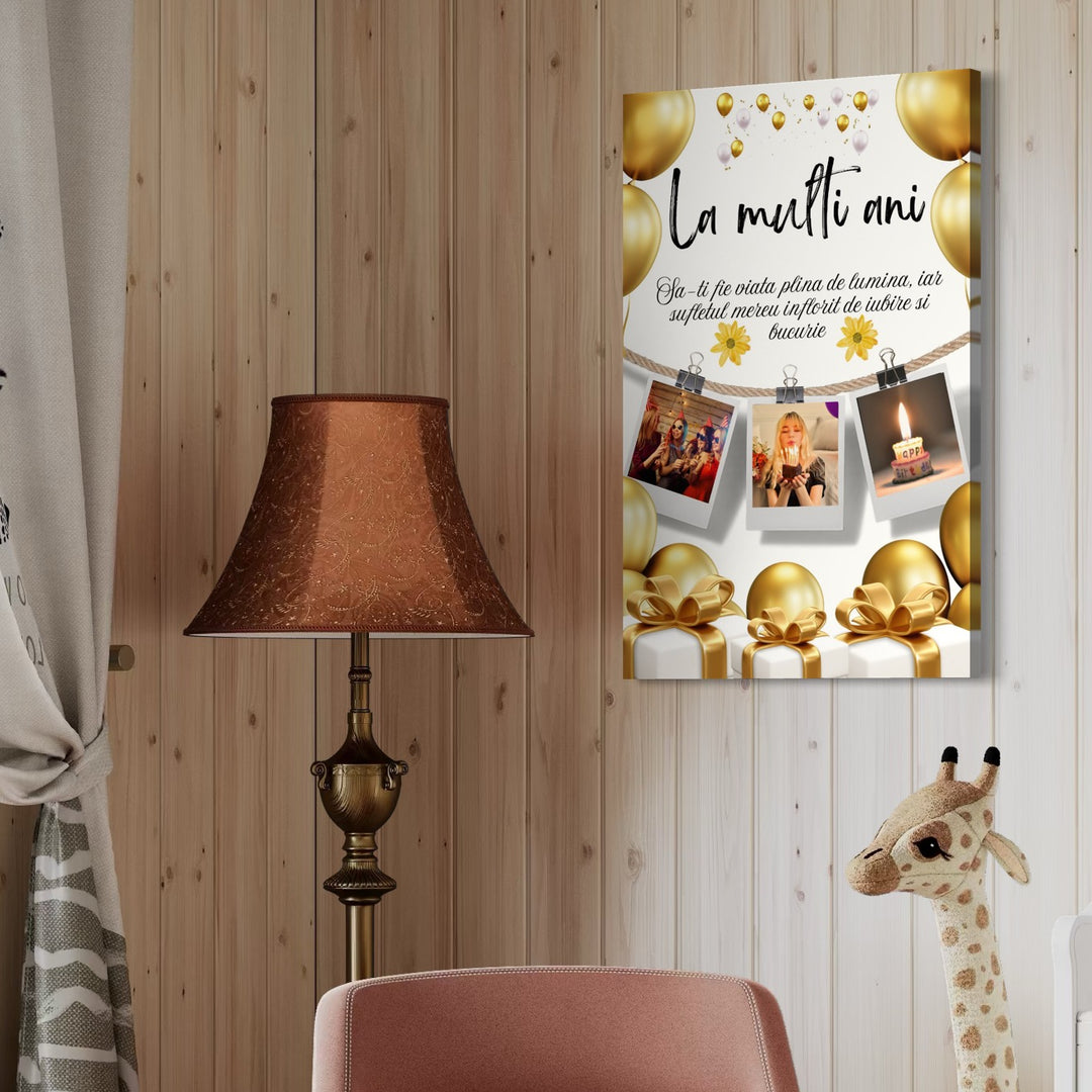 Personalisierte Leinwand Leinwand Wandbild mit 3 Bilder für Geburtstag "Happy Birthday", PS131