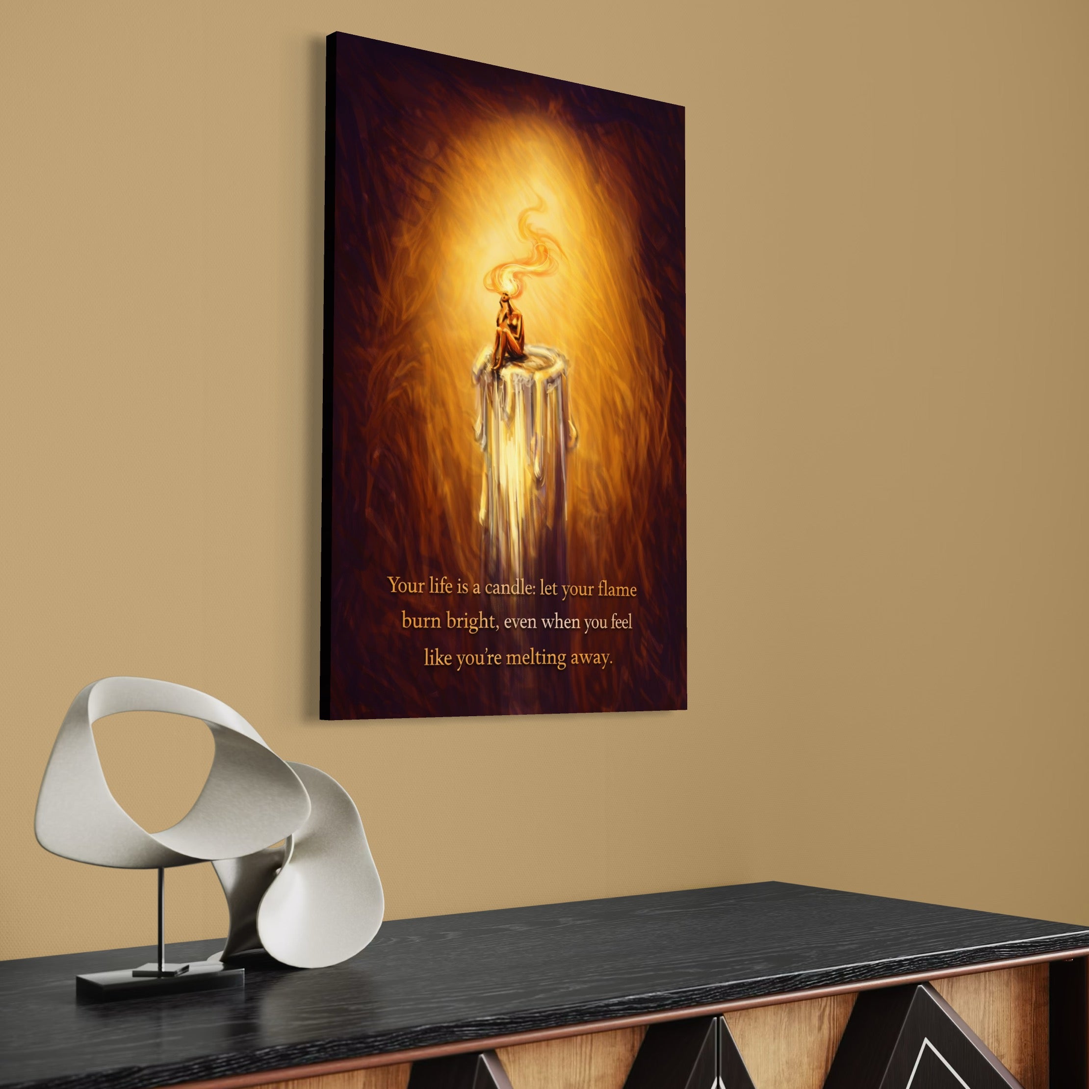 Tablou Canvas Premium, LuxCanva® Q1043, Lumina Care Nu Cedeaza, Lumanare, Ganduri, Flacara, Motivational, Mesaj, Speranta, Echilibru, Viata, Birou, Dormitor