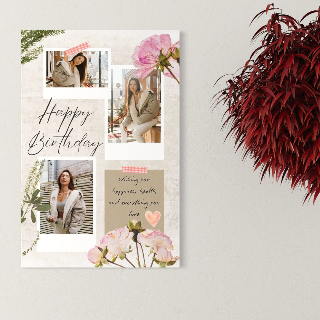 Personalisierte Leinwand Leinwand Wandbild mit 3 Bilder für Geburtstage " Happy Birthday", PS132