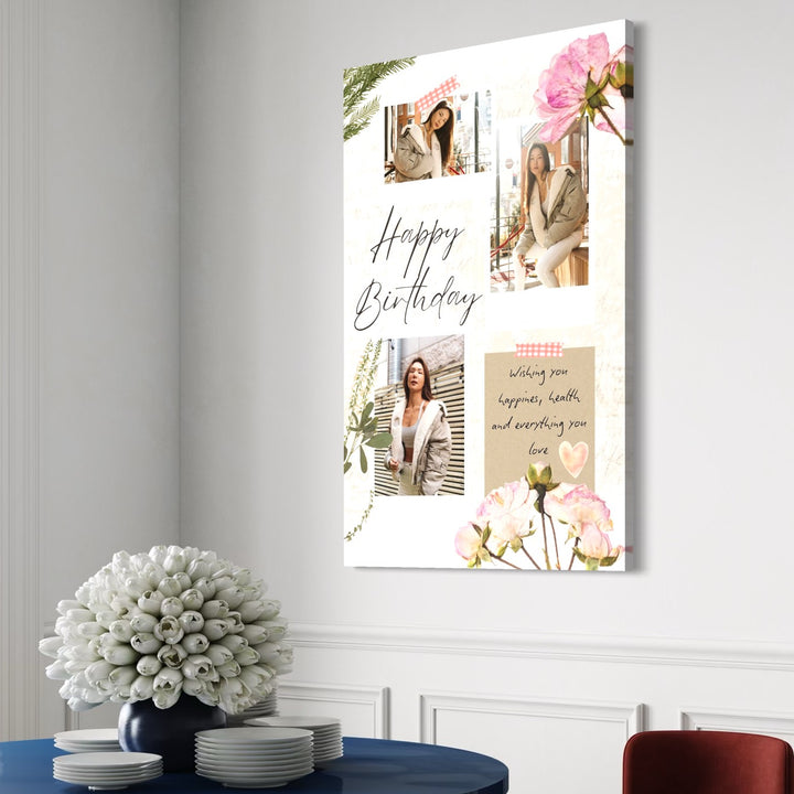 Personalisierte Leinwand Leinwand Wandbild mit 3 Bilder für Geburtstage " Happy Birthday", PS132