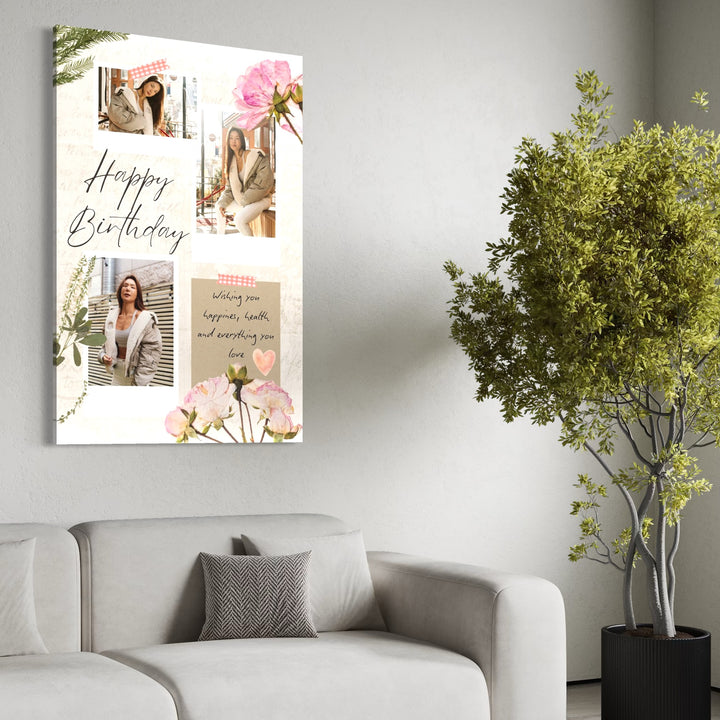 Personalisierte Leinwand Leinwand Wandbild mit 3 Bilder für Geburtstage " Happy Birthday", PS132