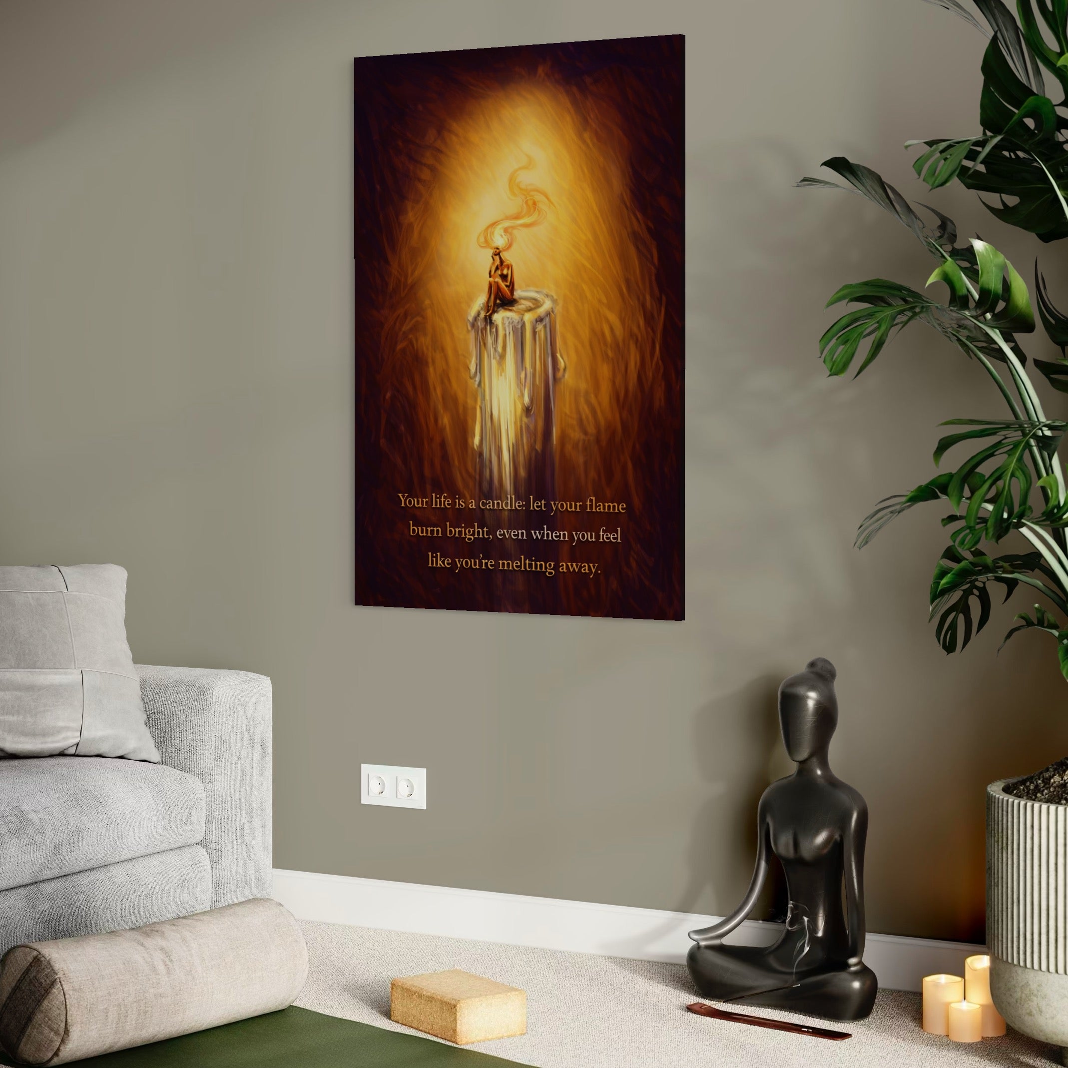 Tablou Canvas Premium, LuxCanva® Q1043, Lumina Care Nu Cedeaza, Lumanare, Ganduri, Flacara, Motivational, Mesaj, Speranta, Echilibru, Viata, Birou, Dormitor