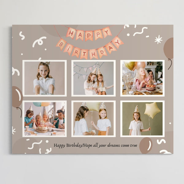 Personalisierte Leinwand Wandbilder mit 6 Fotos für Geburtstage " Happy Birthday", PS133