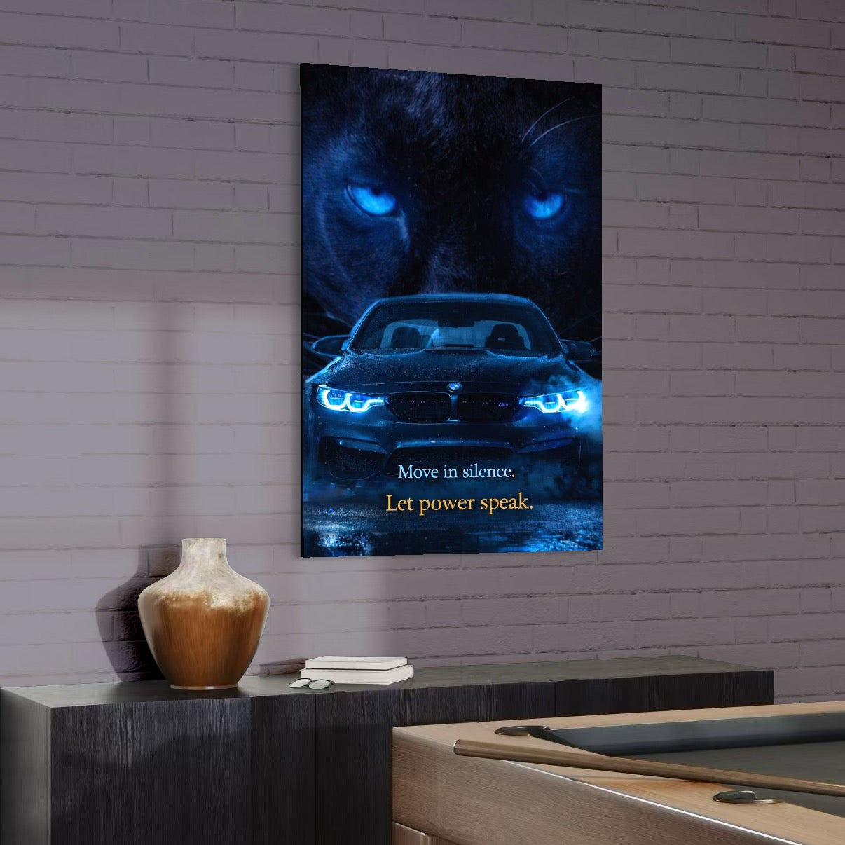 Leinwandbilder Premium, LuxCanva® Q1044, Meister auf der Straße des Lebens, Auto, Panther, Nacht, Kraft, Kontrolle, Entschlossenheit, Motivation, Führer, Büro, Schlafzimmer