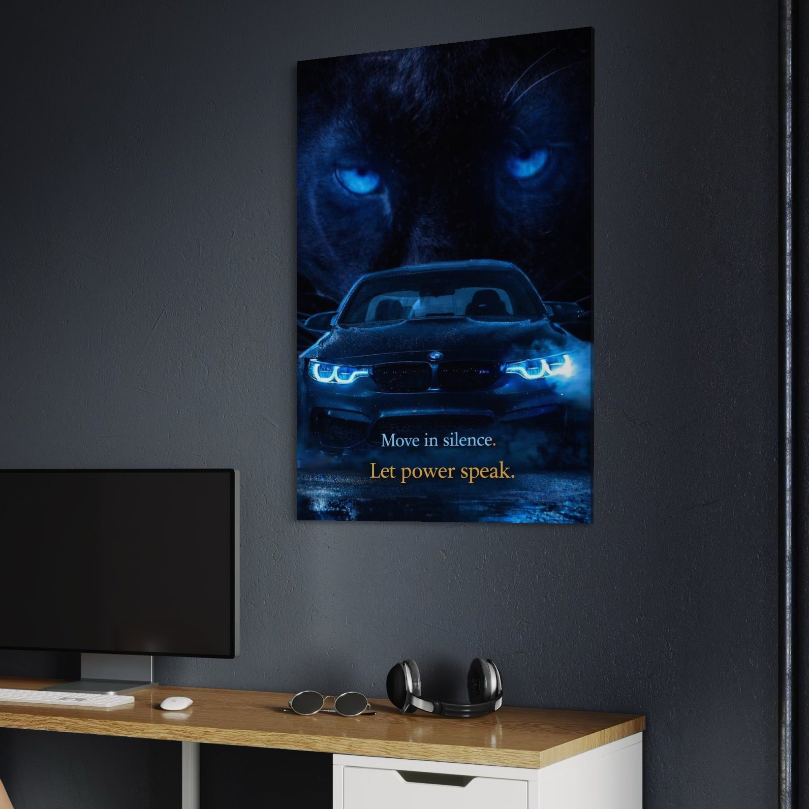 Leinwandbilder Premium, LuxCanva® Q1044, Meister auf der Straße des Lebens, Auto, Panther, Nacht, Kraft, Kontrolle, Entschlossenheit, Motivation, Führer, Büro, Schlafzimmer