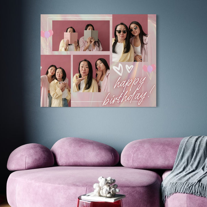 Tablou Canvas Personalizat cu 4 Poze Pentru Aniversari " Happy Birthday", PS136