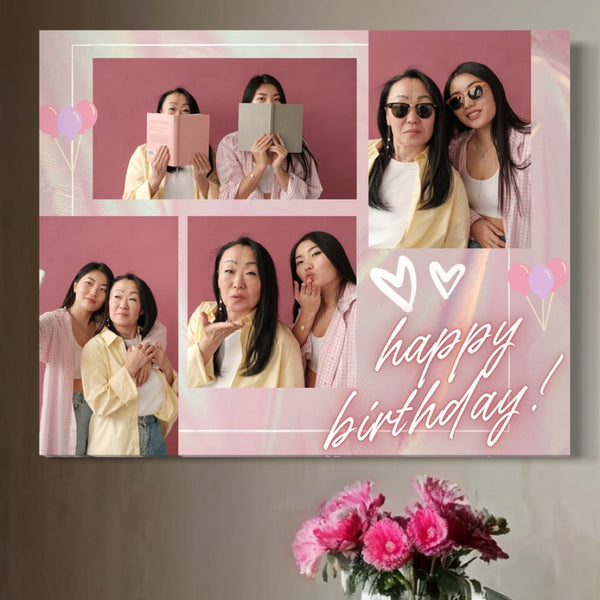 Personalisiertes Leinwandbild mit 4 Geburtstagsbildern " Happy Birthday", PS136