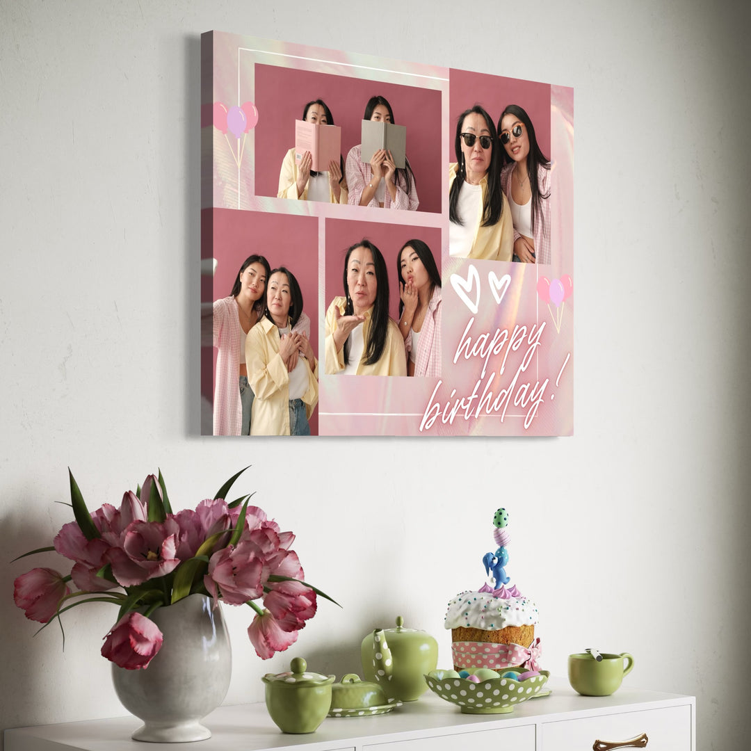 Tablou Canvas Personalizat cu 4 Poze Pentru Aniversari " Happy Birthday", PS136