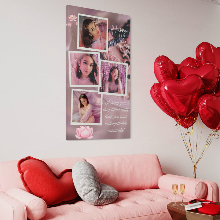 Tablou Canvas Personalizat cu 4 Poze Pentru Aniversari " Happy Birthday", PS139