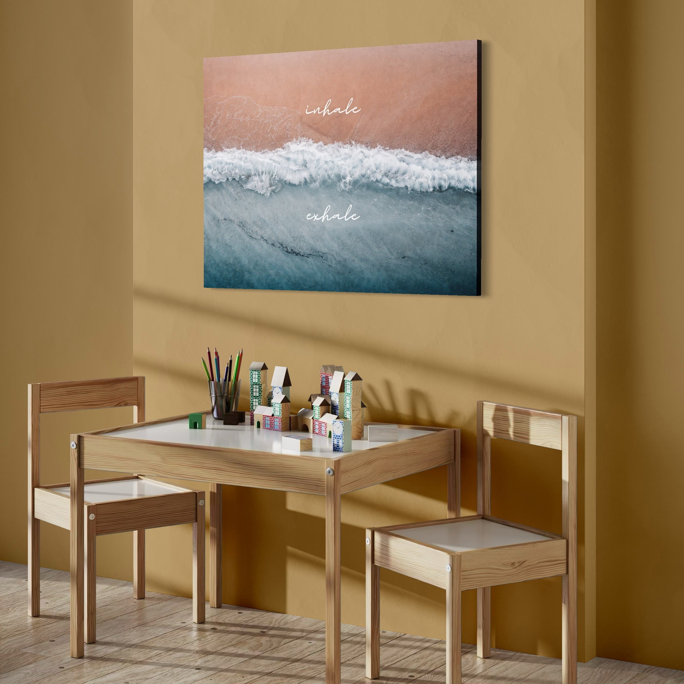 Leinwand Wandkunst Canvas Premium, LuxCanva® Q1050, Inland Horizont, Strand, Wasser, Sand, Entspannung, Harmonie, Wellen, Frieden, Meditation, Büro, Schlafzimmer