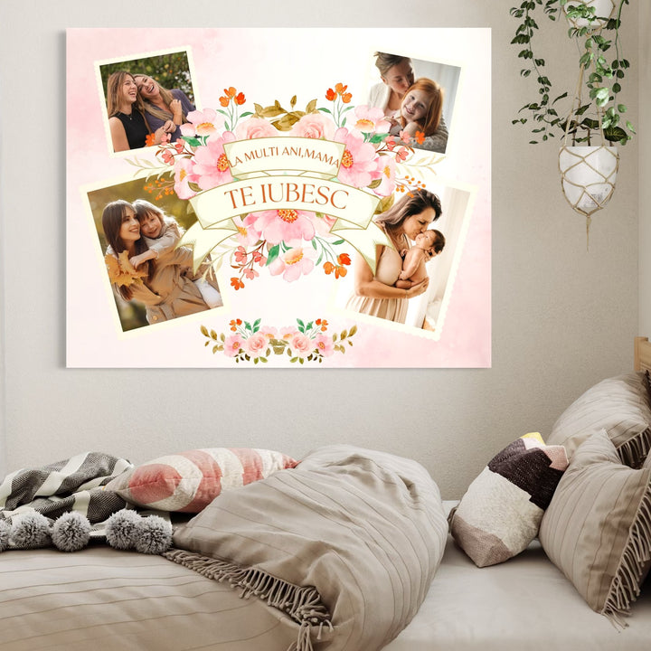 Personalisiertes Leinwandbild mit 4 Bildern für Mama "Happy Birthday, Mama", PS143