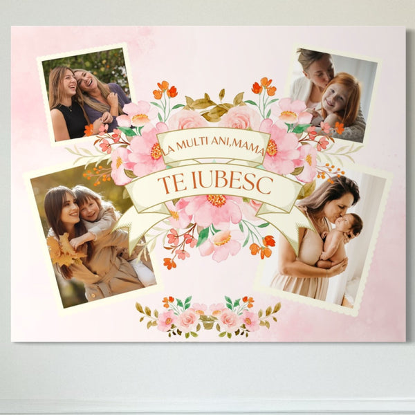 Personalisiertes Leinwandbild mit 4 Bildern für Mama "Happy Birthday, Mama", PS143