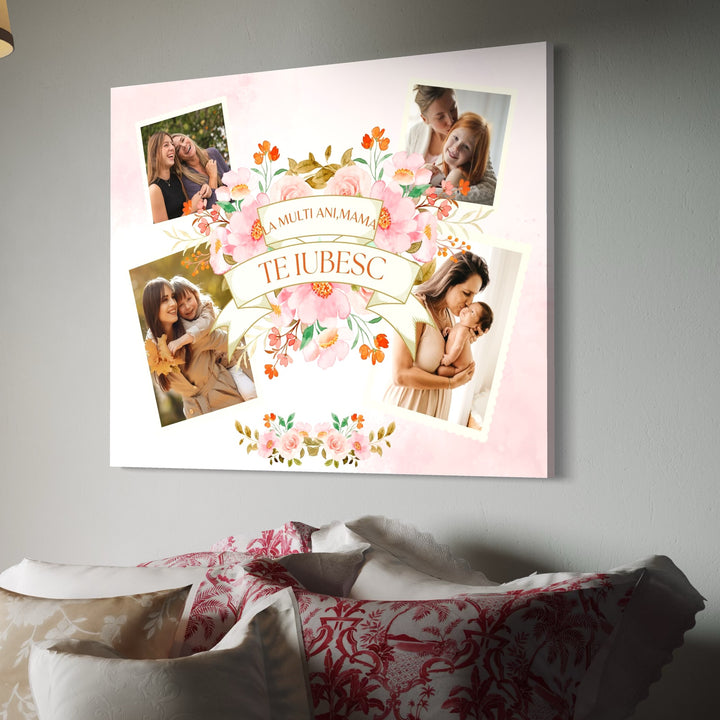 Personalisiertes Leinwandbild mit 4 Bildern für Mama "Happy Birthday, Mama", PS143