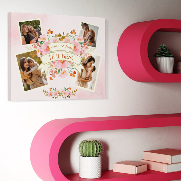 Personalisiertes Leinwandbild mit 4 Bildern für Mama "Happy Birthday, Mama", PS143
