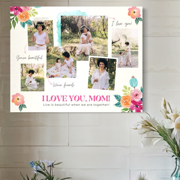 Personalisierte Leinwandbilder mit 6 Fotos für Mama "Ich liebe dich, Mama", PS145