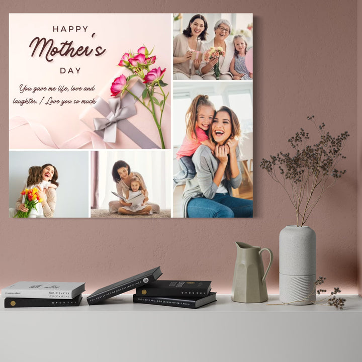 Personalisiertes Leinwandbild mit 4 Bildern für Mama "Happy Mother's Day", PS146