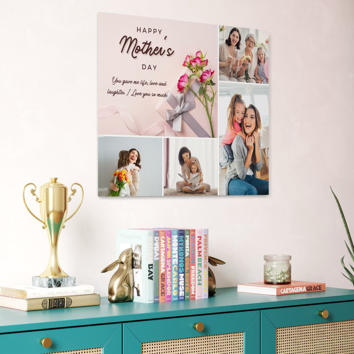 Personalisiertes Leinwandbild mit 4 Bildern für Mama "Happy Mother's Day", PS146