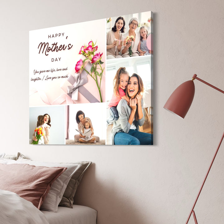 Personalisiertes Leinwandbild mit 4 Bildern für Mama "Happy Mother's Day", PS146