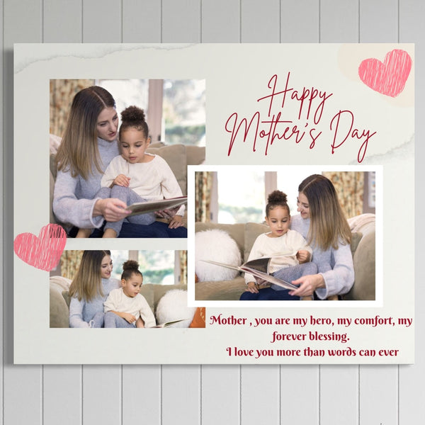 Personalisierte Leinwand Leinwandbilder mit 3 Bildern für Mama "Happy Mother's Day", PS147