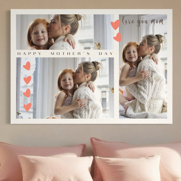 Personalisierte Leinwand Leinwandbild mit 3 Bilder für Mama "Happy Mother's Day", PS149
