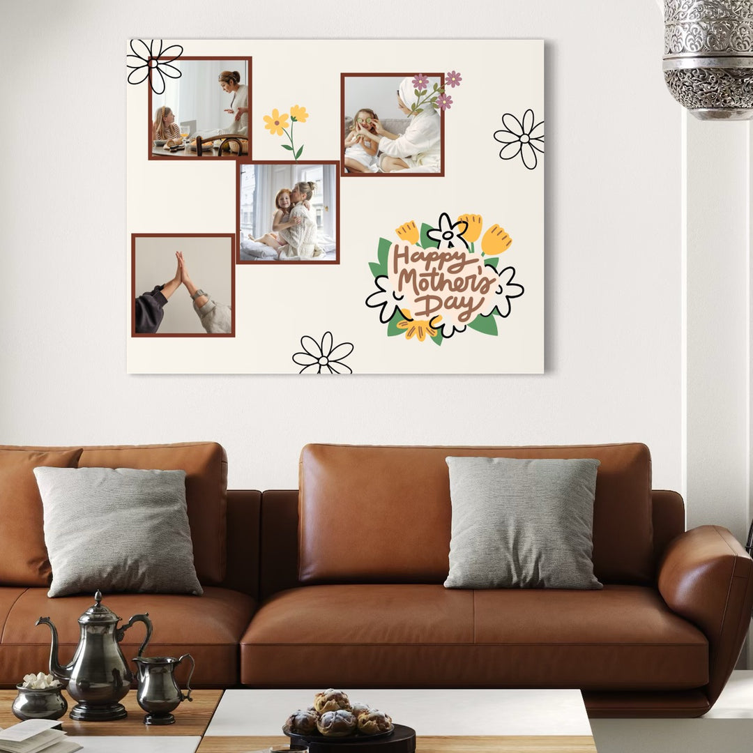 Personalisiertes Leinwandbild mit 4 Bildern für Mama "Happy Mother's Day", PS158
